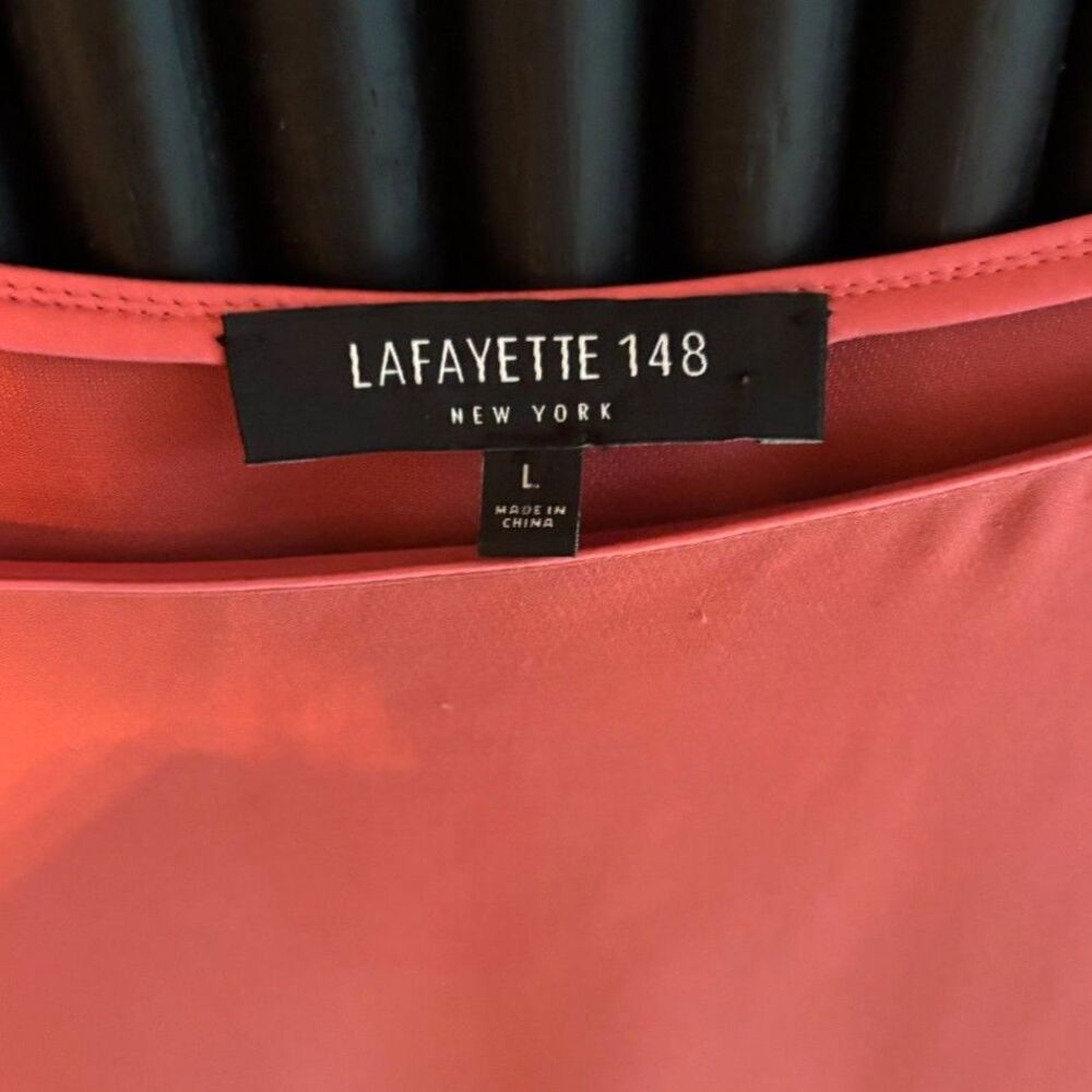 Lafayette 148 New York Emory 100% Silk Ruffle Sleeve Blouse Coral Pink Large - Picture 2 of 4